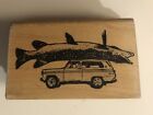 KEN BROWN 3” RUBBER STAMP PIKE ON BRONCO FISH TRUCK  VINTAGE RARE MADE VERMONT