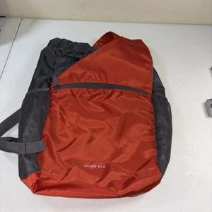 Lands End Packable Drawstring Backpack Or Cinch Big Orange Gray One Shoulder Adj - Picture 1 of 13