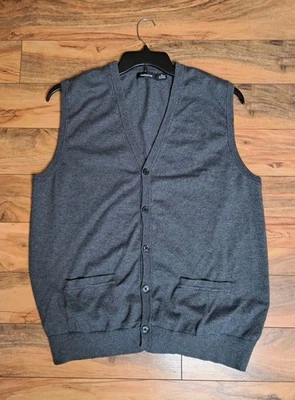 Claiborne Mens V Neck Button Up Knit Sweater Vest Size XL Gray Preppy Grandpa  - Image 1 of 4