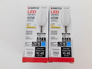 2 SATCO S21269 4W B11 LED - Frost - 2700K - 120V Candelabra Base Bulbs - Picture 1 of 6