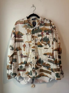 Vintage Ralph Lauren Chaps Iditarod Alaskan Wildlife All Over Print Button Up XL - Bild 1 von 8