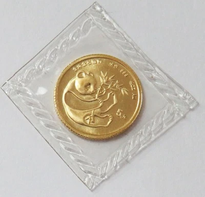 Moneda de oro China 1984 5 yuanes panda 1/20 oz sellada estado como nueva Foto 1 de 2