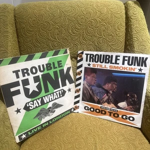 TROUBLE FUNK 2 X VINYL JOBLOT: SAY WHAT! LIVE IN LONDON LP & STILL SMOKIN’ 12” - Picture 1 of 9