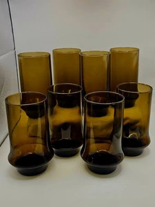 Set of 8 Vintage Libbey Tawny Impromptu Large Brown Flat Tumbler 5 1/2" 16 oz. - Foto 1 di 6