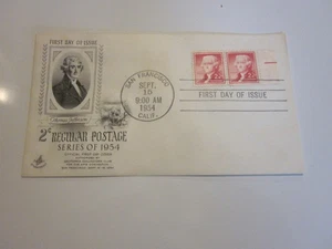 US COVER 1954 THOMAS JEFFERSON FDC SCOTTS #1036 ART CRAFT ASDA STAMP SHOW CACHET - Picture 1 of 3