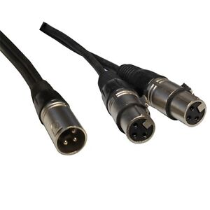 3 ft foot XLR pin 1 MALE plug to dual 2 FEMALE jack Y SPLITTER mic cable adaptor