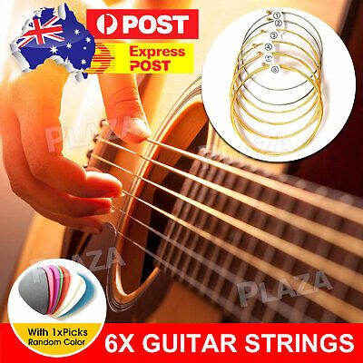 Acoustic Music Guitar Strings Steel Premium Light Universal 6 Pcs Sent Free Pick • 9.85$