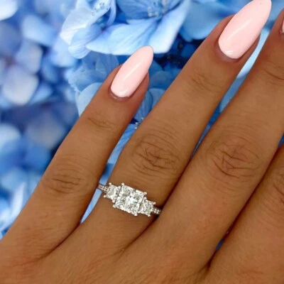 Diamond Ring 14k White Gold Lab Grown  2.00 Ct IGI Certified Princess Cut Size 6 - Image 1 of 4