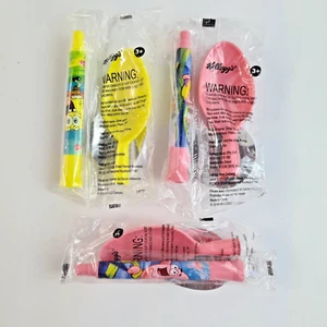 3 Kellogg's SpongeBob SquarePants Straw Spoon Cereal Promotional Toys UNOPENED - Picture 1 of 4