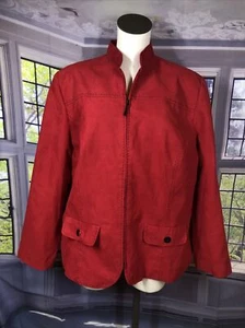 ALFRED DUNNER Plus 16W Red Faux Suede Lined Zip Jacket With Accent Stitching - Picture 1 of 12
