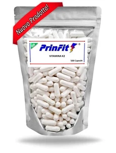 Vitamina K2 - 500 Capsule Vegan 200 mcg MK7 Ossa Forti Menachinone Natto PrinFit - Foto 1 di 2