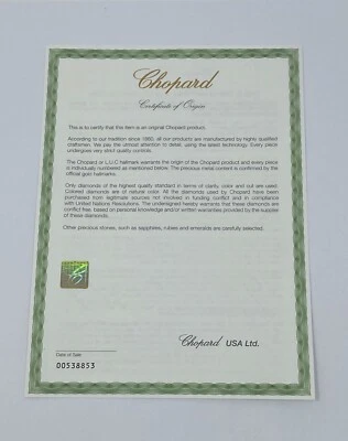 CHOPARD AUTHENTICATE  OF ORIGIN PAPER FOR WATCHES AND JEWELRY RARE NEW - Image 1 of 4