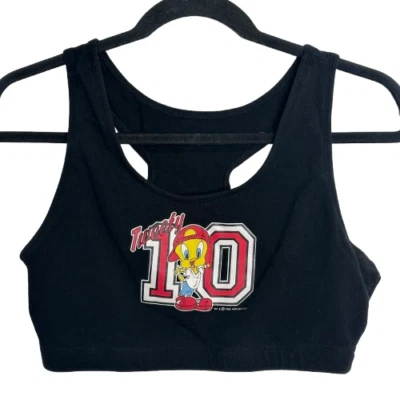 VTG 90s Y2K Looney Tunes Cropped Top Bra Womens Sz XL Black Tweety Bird Hip Hop - Image 1 of 4