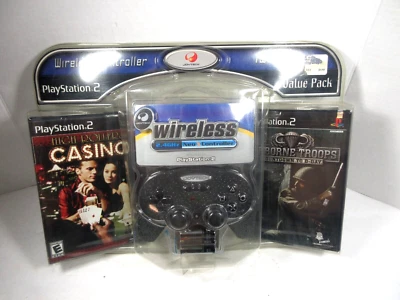 PS2 Joy-Tech Wireless NEO X Controller 2 Games Value Pack Airborne Troops Casino - Image 1 of 4