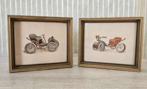 Pair of Vintage Framed Antique Cars Prints Lambert Product #450 5.5" x 6.5" - Picture 1 of 12