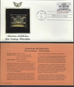 American Architecture-Penn Academy--Philadelphia-1st day issue-Golden Replica - Picture 1 of 1