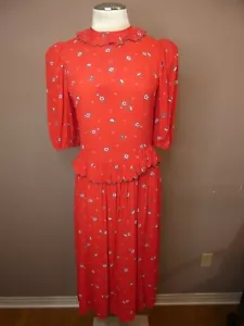 De Colección Belle France Jane Schaffhausen Para Mujer 10 Rojo Vestido Cambio Cuello Bolsillos - Imagen 1 de 11