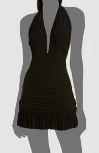 Norma Kamali Women's Black Ruffled Halter Mio One-Piece Swimsuit Size L/40 - Picture 1 of 4