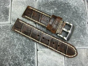 New 22 mm BIG CROCO Leather Strap Antique Brown Thick Watch Band White OMEGA M - Picture 1 of 9