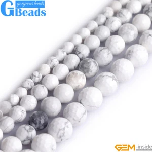 Natürliche weiße Howlite türkis Edelstein facettiert rund lose Perlen Schmuck 15" - Bild 1 von 26