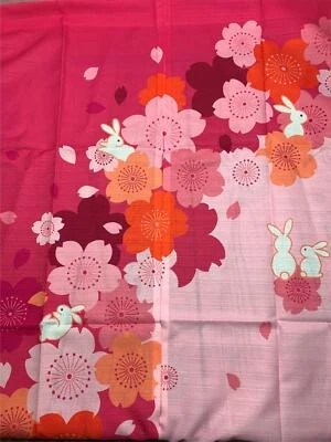 Japanese Noren Doorway Curtain Tapestry with Rabbit Pink Cherry Blossoms Sakura - Image 1 of 3