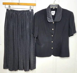 Top y falda plisada vintage Leslie Fay negro blanco lunares talla 12 - Imagen 1 de 8