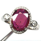 Heated 9 x 11 mm. Red Ruby & Cubic Zirconia Jewelry Ring 925 Silver Size 7.25