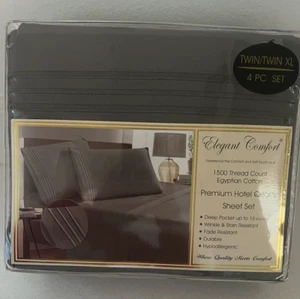 Elegant Comfort Egyptian Cotton Twin/Twin XL Gray 4 Pc Sheet Set 1500 Thread New - Picture 1 of 4