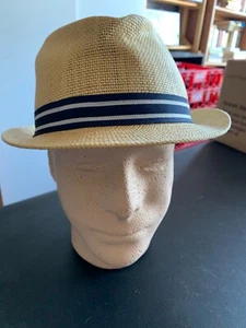 Cremieux Collection Straw Fedora Hat with Striped Band Size S/M - Picture 1 of 2