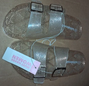 BOBBY BROOKS SANDLES MUST HAVES 5/6 CLEAR WITH GOLD COLOR GLITTER UE24 - Picture 1 of 2