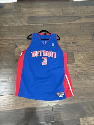 复古耐克正品底特律活塞队 Ben Wallace NBA 球衣 #3 L 码红色蓝色 — 第 1/2 张图片
