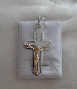 Sterling Silber 925 großes massives 38x23mm Kreuz mit Jesus Unisex - Bild 1 von 1