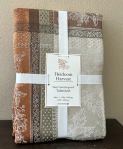 Benson Mills Tablecloth Jacquard Fall Floral Beige Rust 60”x120” - Picture 1 of 3