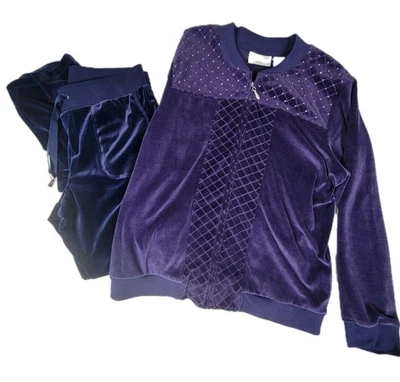 Alfred Dunner NWT Purple Velour Emblished Jacket Sz 6P Spense Pants PS Blue 2pc - Image 1 of 4