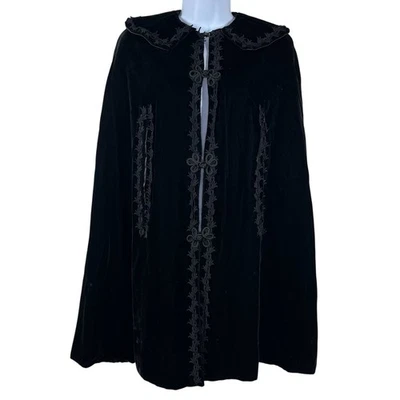 Vintage Black Velvet Mourning Cloak Opera Gothic Renaissance Theater One Size - Image 1 of 4