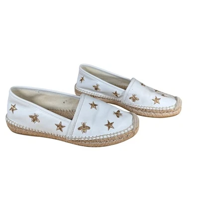 Gucci Blanco Cuero Pilar Abeja Bordado Alpargatas Zapatos Talla EU 37 US 7 Foto 1 de 4