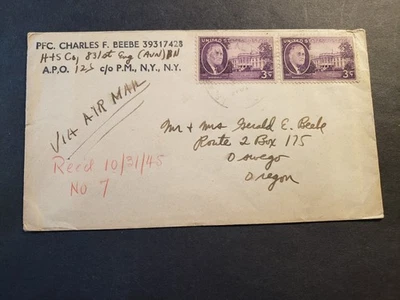 APO 127 ERDING, GERMANY 1945 WWII Army Cover 831st Engineering Avn Bn - Image 1 of 2