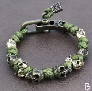Retro Skull Handmade Bracelet Gothic Skeleton Adjustable Woven Punk Bangle B - Picture 1 of 12