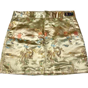 O Mighty Gold Multicolor Satin Embroidered Vintage Oriental Y2K Mini Skirt Sz M - Picture 1 of 7