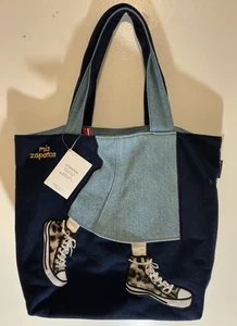 A HTF Vintage Rare NWT Mis Zapatos Large Navy Blue Tote Bag Handbag - Picture 1 of 5