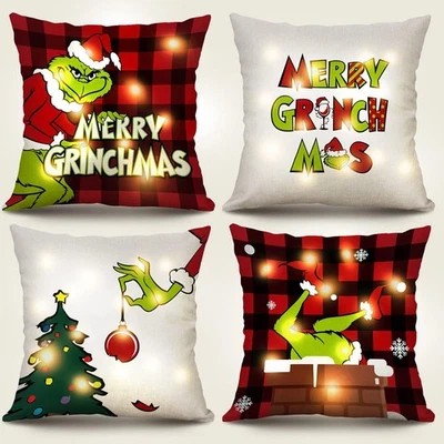 Fundas de Almohada de Navidad con Luces LED 18x18 Pulgadas Juego de 4 para Navidad Dec... Foto 1 de 4