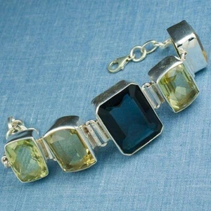 Handcrafted CITRINE SAPPHITRE BRACELET 925 Sterling Silver + FREE GIFT - Picture 1 of 5