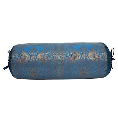 Indian Round Pillow Yoga Bolster Massage Multicolor Cylinder Silk Cushion Cover - Image 1 of 4