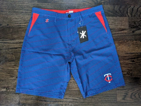 Mens MINNESOTA TWINS MLB Klew Shorts Blue Pin Dot/Red Stripe Sz 36 waist Cover