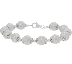 Textured Glitter Bead Ball Link Bracelet Real 925 Sterling Silver QVC - Picture 1 of 2