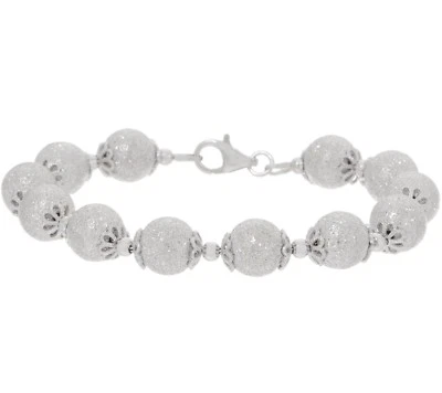 Textured Glitter Bead Ball Link Bracelet Real 925 Sterling Silver QVC - Image 1 of 2