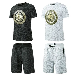 New Mens Cotton T Shirt + Polyester Shorts Set LION PRINT Tracksuit Summer - Picture 1 of 7