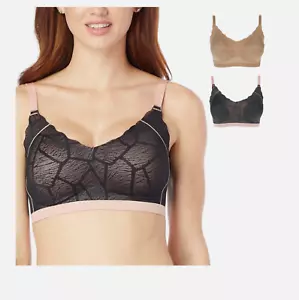 Paquete de 2 sujetadores de encaje plano con borde festoneado Rhonda Shear negro rosa/bronceado talla XL NUEVO - Imagen 1 de 1