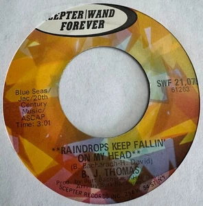 B.J. THOMAS * 45 * Raindrops Keep Fallin On My Head * UNPLAYED MINT Vinyl * RI - Picture 1 of 1