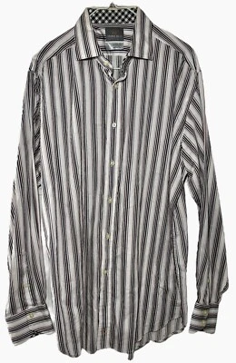 Thomas Dean Long Sleeve Button Down Dress Shirt Large Striped Pink Blue Black - Image 1 of 4